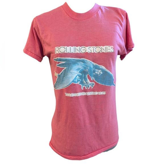 Vintage Single stitch Rolling Stones 1975 Tour of the Americas pink Tee Rare - Picture 1 of 7